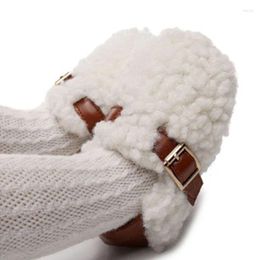 First Walkers EWODOS Baby Girls Moccasinss Shoes Belt Buckle Soft Sole Fleece Plush Flats Non-Slip Winter Princess