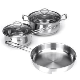 Soup Stock Pots 3Pcs/Set Thicken Stainless Steel Cooking Pot Nonstick Frying Pan Saucepan With Glass Lid For Induction Cooker Gas Stov Dhdqj