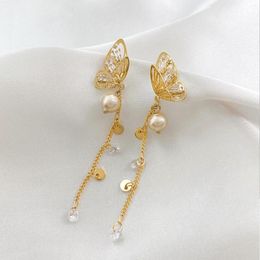 Hoop Earrings Zircon Butterfly Feminine Pearl Stud Super Fairy