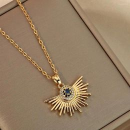 Pendant Necklaces Kinitial Laser Carved Fashionable Stainless Steel Necklace With Golden Sunflowers And Scattered Light As An Anniversary