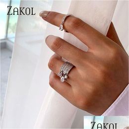 Band Rings Fashion Mtilayer Water Drop Cz Ring Zirconia Engagement Open Rings For Women Korea Sier Colour Girls Wedding Jewel Dhgarden Otxff