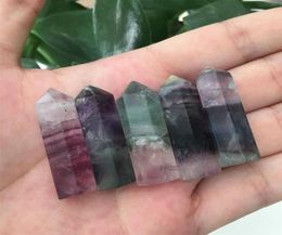 Whole 5pcs Natural small purple green fluorite QUARTZ CRYSTAL WAND POINT Column Sceptres Pillar HEALING Chakra p3738095