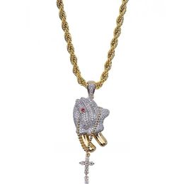 Pendant Necklaces Hip Hop Iced Out Gold Colour Plated Cross and Praying Hands Pendant Necklace Micro Pave Zircon Party Gifts Jewellery