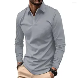 Men's T Shirts Men Shirt Fashion Long Sleeve Solid Colour Top Lapel Design Soft Breathable Cotton Blend Pullover For Daily Wear