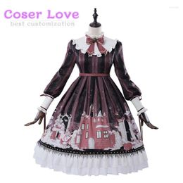 Theme Costume Classic Lolita OP Dress Snow Country Girl Print Bow Ruffle Black One Piece