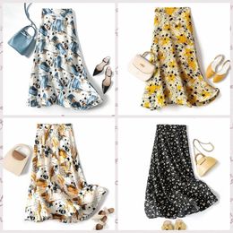 Skirts 2023 Summer Fashion Colourful Floral Print Aline Pleated Long Korean High Waist Streetwear Beach Midi 230420