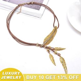 Choker Feather Necklace Tassel Jewellery Collares Decor Chain Unisex Jewellery Vintage Golden Multy Layered Gemstone Neck