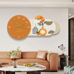 Wall Clocks Modern Design Clock Creative Simple Nordic Decorative Painting Flowers Living Room Home Art Decor