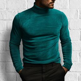 Men's T Shirts Male Shirt Gold Velvet Turtleneck Winter Solid Colour Bottoming Street Vacation Long Sleeve Clothing Tee Tops