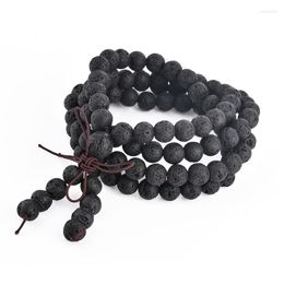 Pendant Necklaces 1Pc 6mm 8mm Natural Lava Rock Stone Healing Gem 108 Buddhist Prayer Beads Tibetan Mala Bracelet Necklace