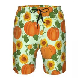 Men's Shorts Beach Short Swim Harvesting Pumpkins Leaves And Sunflowers Surfing Sport Board Swimwear