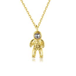 New Fashion S925 Silver Astronaut Pendant Necklace Jewellery Charm Women Luxury Plating 18k Gold Collar Chain Necklace for Women Wedding Party Valentine's Day Gift SPC