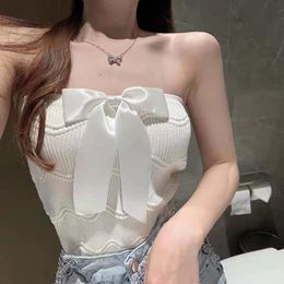 Women's Tanks & Camis Knitted Corset Tops Strapless Summer Clothing Panel Shape Bare Shoulder Party Sexy Crop Women Bow-knot Tube