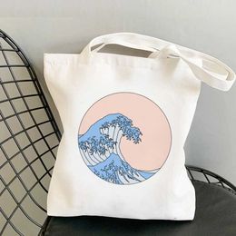 Shopping Bags Great Wave Print Canvas Bag Personalised Creativity One Shoulder Student Fashion Handheld Shopping Bag