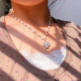 Pendant Necklaces Summer Mermaid Y2K Pink Pastel Seed Bead Necklace Coconut Girl Jewellery Key West Kitten Coquette