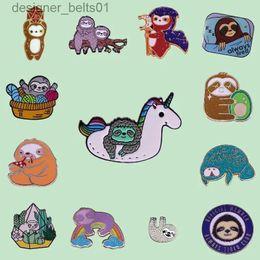 Pins Brooches Lazy Sloth Enamel Pins Custom Rainbow Gay LGBT Unicorn Sleeping Animal Brooches Luxury Copper Lel Badges Cartoon Jewellery GiftsL231120