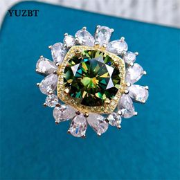 Cluster Rings YUZBT Women 925 Silver 5 Brilliant Cut Emerald Diamond Test Past D Color Green Moissanite Snowflake Ring Wedding Jewelry