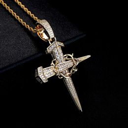 Prong Cubic Zircon Anchor Cross Pendant Necklace Accessories Mens And Womens Fashion Hip Hop Necklaces 14K White Gold CZ Rock Full Crystal Charms Jewellery Bijoux