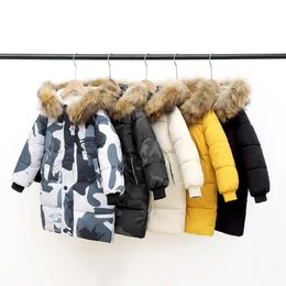 Куртки детские утолщенные теплые пуховые пальто для мальчиков зимние длинные парки с натуральным мехом с капюшоном для девочек хлопковые пуховики верхняя одежда одежда для подростков-подростков 231120