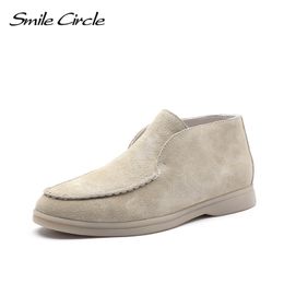 Kleid Smile Circlespring Frauen echte Leder-Nacktflats Casual Shoes Slip-on Penny Sladers Herbst Ladies Lazy Shoes 230419