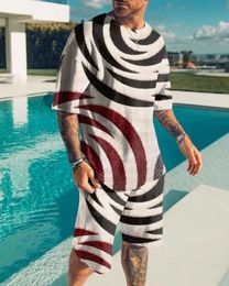 Mens Tracksuits Summer Mens Suit Short Sleeve TShirt Suit Print Tai Chi Pattern 3D Sportswear Casua 230419