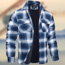 Mens puffer jacket winter coat winter jacket long sleeve lapel plaid thick warm windproof shirt cotton-padded jacket fashion simple casual size S-5XL mens down jacket