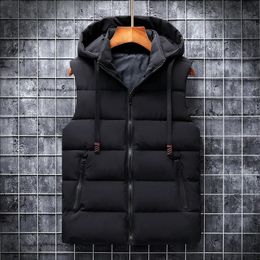 Men's Vests Ymwmhu 6XL Men Vest Solid Casual Autumn Hooded Sleeveless Jackets Fashion Male Waistcoat Winter Vest Plus Size Work Clothes Men 231120