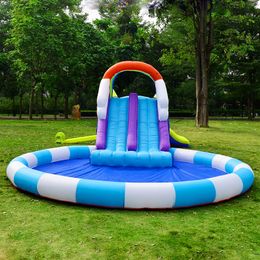Playhouse For Kids Outdoor For 8-10 Play Fun Slide Inflatable Jumping Toys Waterslide Outdoor Rainbow Double Slides Castle Water Park Slide with Pool Backyard Home