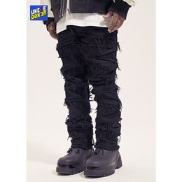 Mens Jeans Y2K Harajuku ripped Hole Denim Pants Man Straight Patchwork Baggy jeans boyfriend Punk Kpop Streetwear Hip Hop 230420