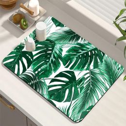 Table Mats JTropical Palm Leaves Floral Pattern Super Absorbent Mat Kitchen Bathroom Countertop Drain Padcoffee Dishes Bowl Drying Placemat