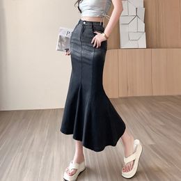 Skirts Spring Summer Jean Long For Women Denim Mermaid Ladies Sexy Slim Back Slit High Waist Midi Tight Streetwear 230420