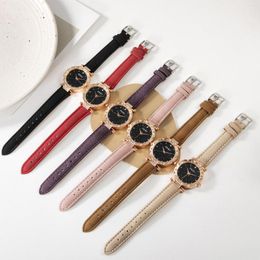 Wristwatches 2023 Women's Wristwatch Fashion Casual Leather Belt Watches Simple Ladies Star Sky Round Dial Quartz Watch Relojes