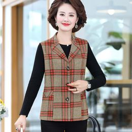 Women's Vests #0747 Spring Vest Women Plaid Waistcoat Female Short Sleeveless Jacket Single Breasted Blazer Vintage Outerwear