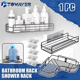Bathroom Shelves Shelf Shower Shampoo Storage Rack Kitchen Holder Punch-Free Wall Mounted Organizer Accessories 230419