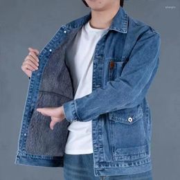 Men's Jackets Plush Thicken Denim Jacket For Warmth Durability Wind Resistant Winter Middle-aged Oversized Loose