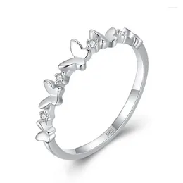 Cluster Rings S925 Silver Ring For Women Japan South Korea Little Fresh Butterfly Micro Diamond Inlaid Folded Index Finger