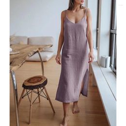 Casual Dresses Muslin Cotton Gauze Women'S Dress Sexy Adjustable Strap Sleeveless Open Side Maix Long Summer Comfortable Outfit