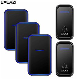 Doorbells CACAZI Waterproof Wireless Doorbell 1 2 Button 1 2 3 Receiver 300M Remote Intelligent LED Light Home Door Bell Wireless ChimeL231120