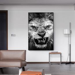 Black And White Ferocious lion Canvas Art Painting Posters and Prints Cuadros Home Decor Wall Art Picture for Living Room