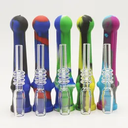 Headshop214 CSYC SI003 Silicone Smoking Pipe Colorful Dab Rig Silicon Pipes 14mm Quartz Ceramic Nail Stainless Steel Tip Straw Oil Rigs