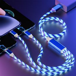 1.2M Cell Phone Cables 2A Glow Flowing LED Light 3 In 1 USB Charging Cable Micro Type C Charger Wire For Samsung Xiaomi Huawei