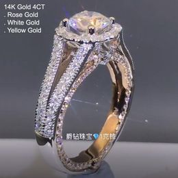 Cluster Rings 14K White Gold Rose 4 Moissanite Diamond Ring Women Retro Luxury 2 Colour Wedding Party Engagement Anniversary D