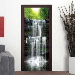 Wallpapers PVC Self-Adhesive Waterproof Door Sticker Classic Waterfalls Landscape Murals Wallpaper Living Room Creative DIY Wall 3D