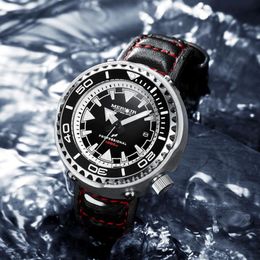 Wristwatches Fashion Diving Watch 1000 Meters Sapphire Ceramic Bezel Leather Strap Automatic Kilometers Tuna Men Large Mechanical Wristwatch