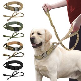 Dog Collars Leashes Strong Dog Military Tactical Collar Pet Bungee Leash Durable Nylon Pet Training Collars With Handle Large Dogs French Bulldog 230419