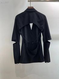 Women's Jackets Fyion 2023 Runway Black Long Sleeve Single Breasted Collect Backless Blazer Women Solid Slim Fashion Elegant Jacket