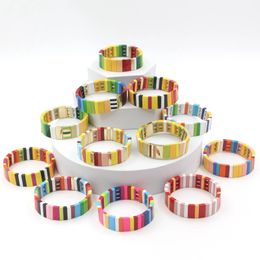 Chain Ethnic Style Enamel Geometric Rectangular Rainbow Fashion Lucky Women's Bracelet Bangle DIY Beaded Multi-layered Couple Jewellery 231118