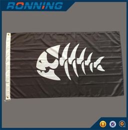 Pirate Fish Flag Banner 3x5 Ft High Quality Polyester Printed Fish Skull Pattern 15x09m for Home Boat Use 6433418