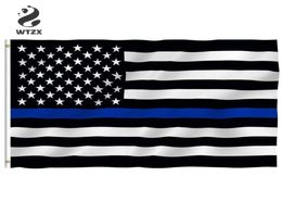 15090 Cm Subdued Thin Blue Line Stripes USA Flags Grommets Police Cops Flags Black White Blue Flags Whole DHL 9386415