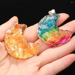 Pendant Necklaces Fashion Natural Crystal Pendants Moon Shape Electroplate Colorful Quartz Raw Crystals Charms For Jewelry Making DIY